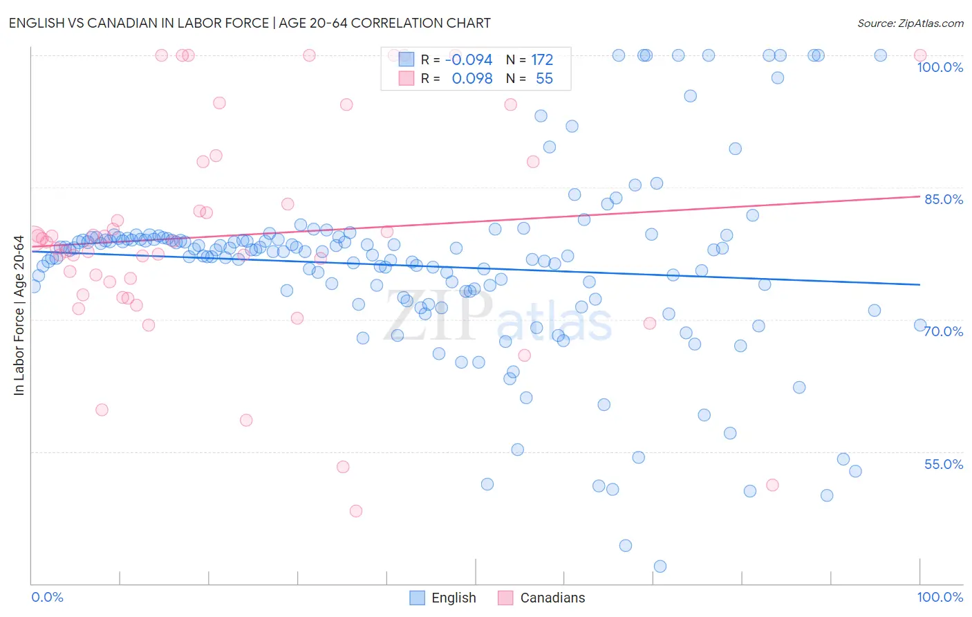 English vs Canadian In Labor Force | Age 20-64