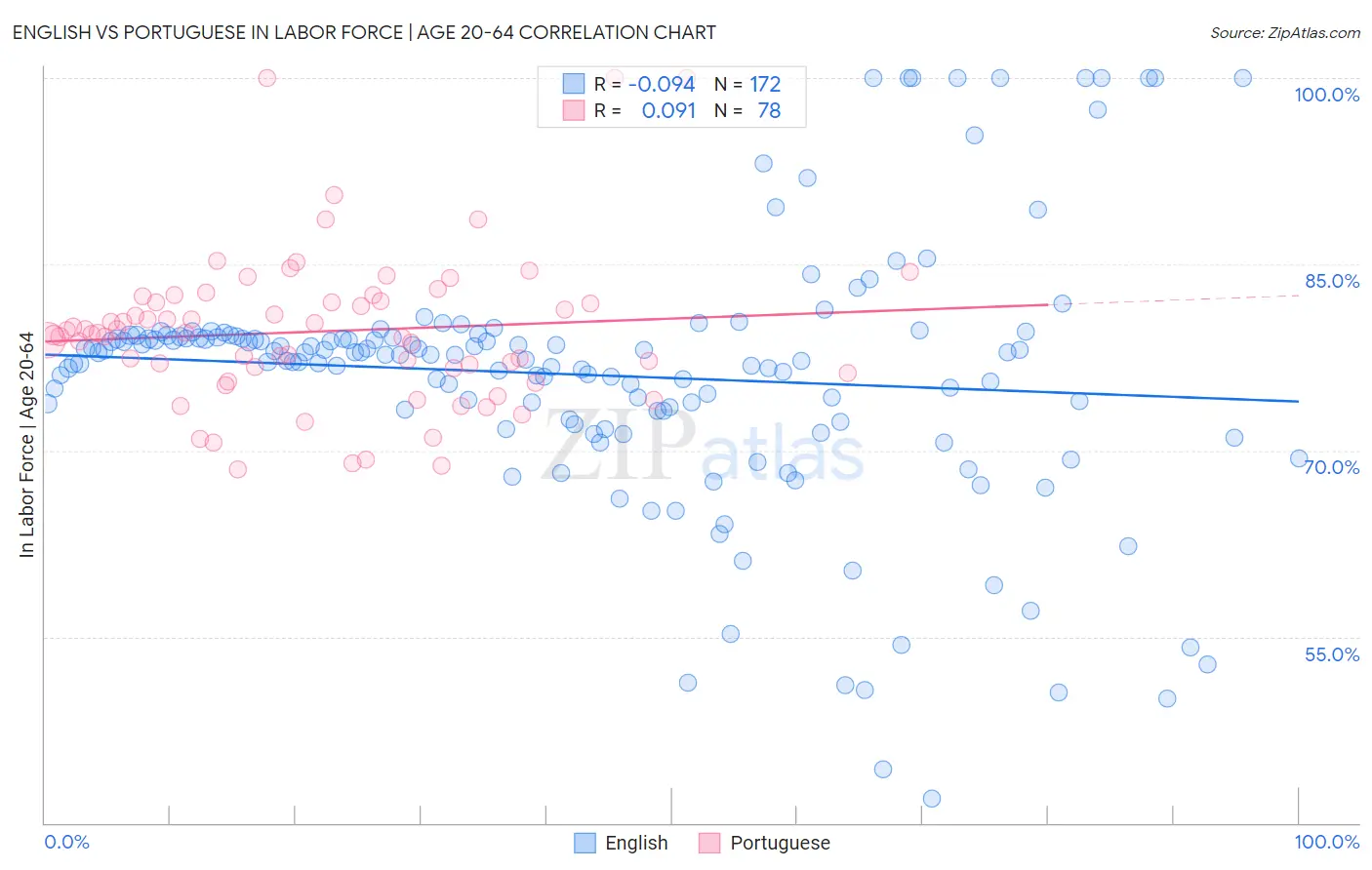 English vs Portuguese In Labor Force | Age 20-64