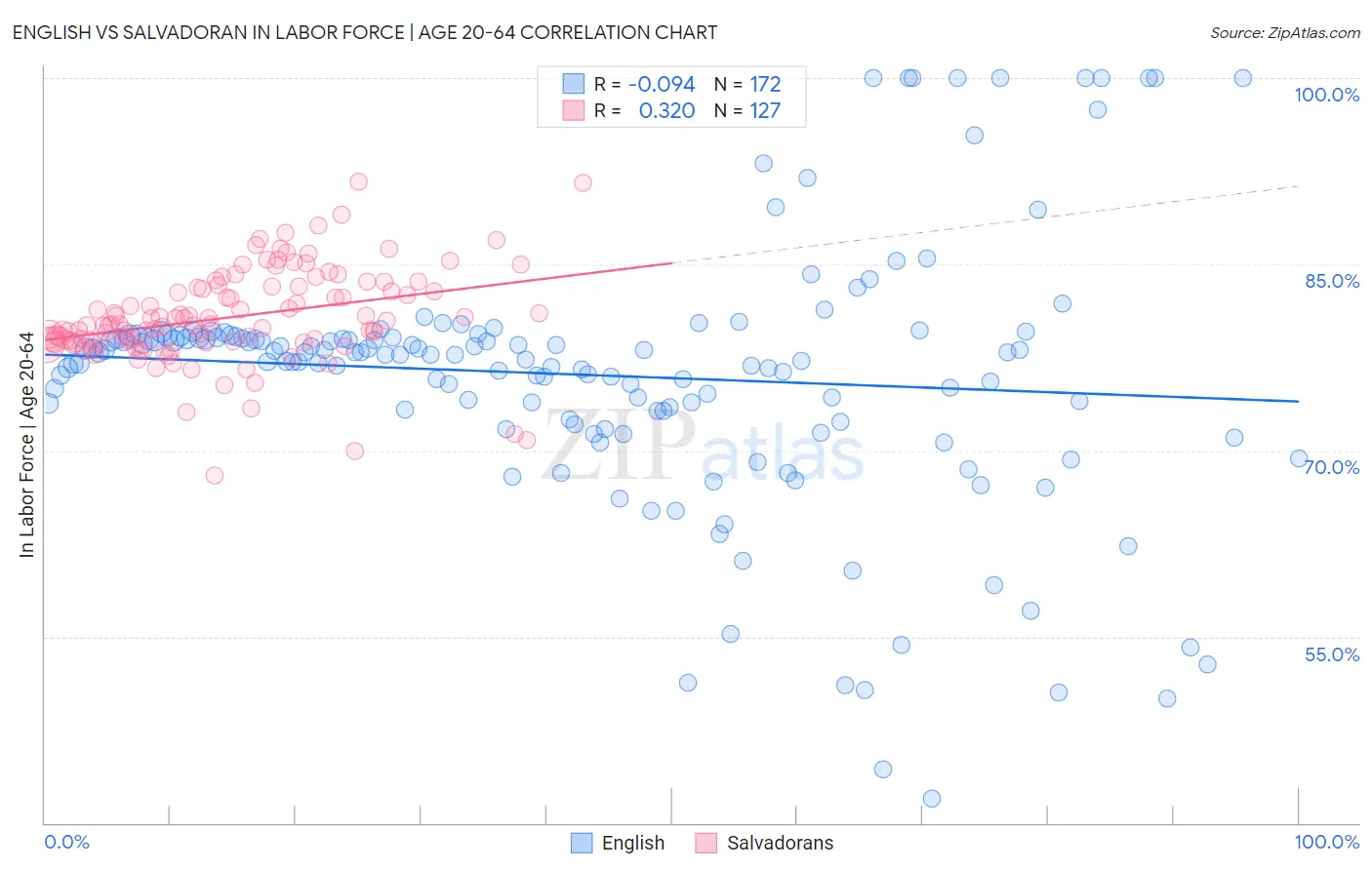 English vs Salvadoran In Labor Force | Age 20-64
