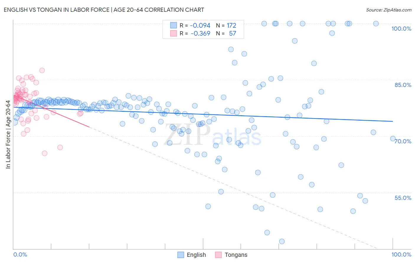 English vs Tongan In Labor Force | Age 20-64