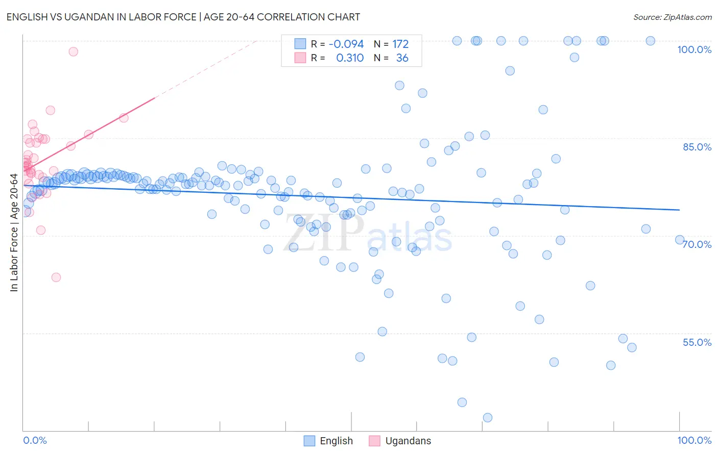 English vs Ugandan In Labor Force | Age 20-64