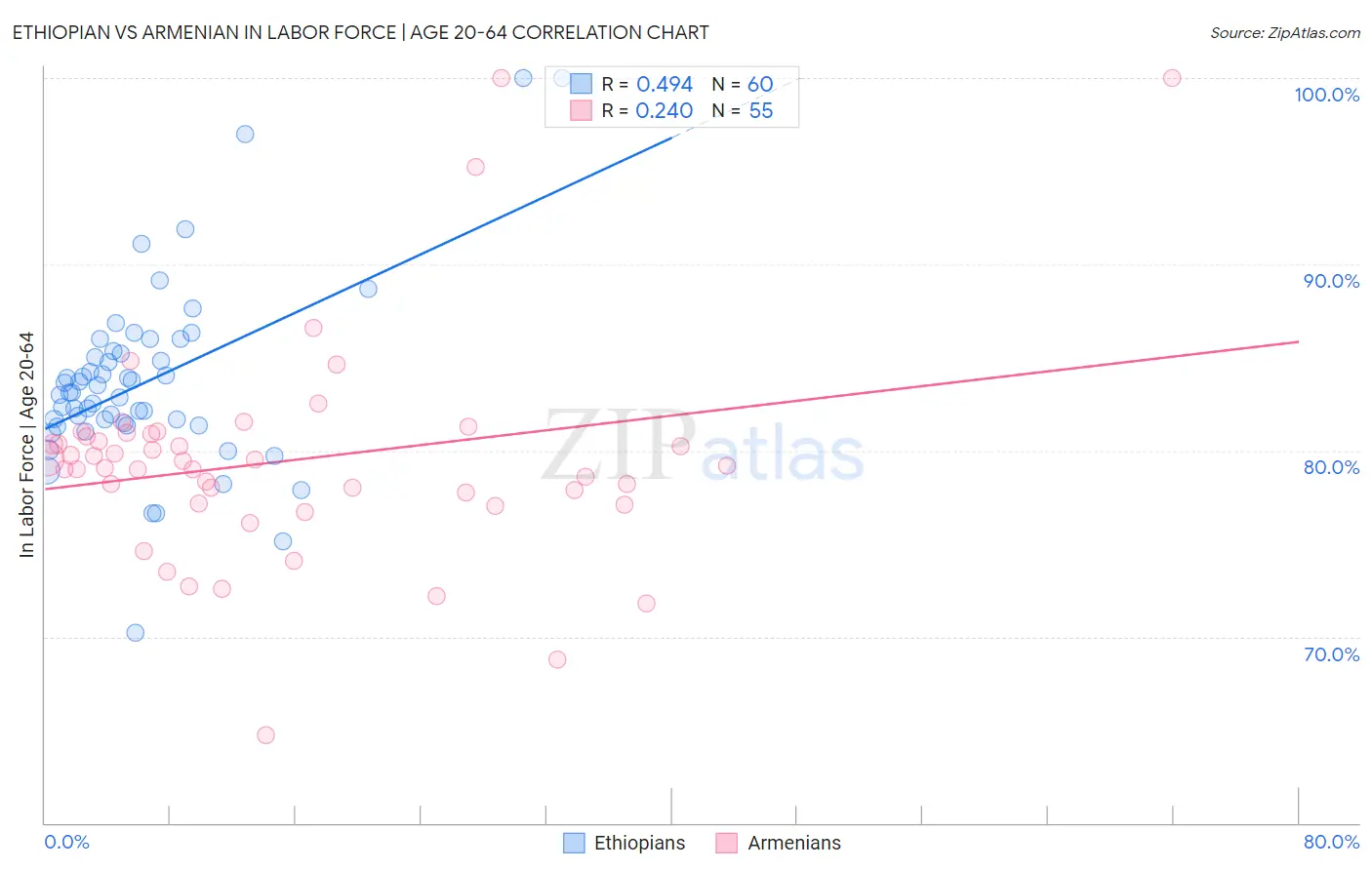 Ethiopian vs Armenian In Labor Force | Age 20-64