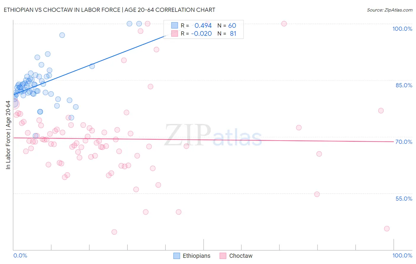Ethiopian vs Choctaw In Labor Force | Age 20-64