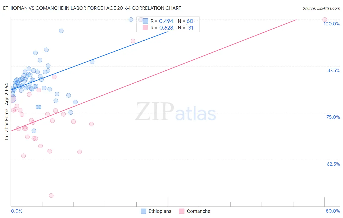 Ethiopian vs Comanche In Labor Force | Age 20-64