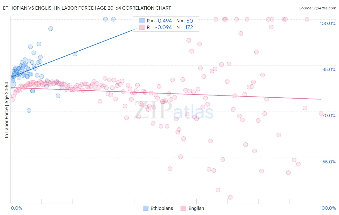 Ethiopian vs English In Labor Force | Age 20-64