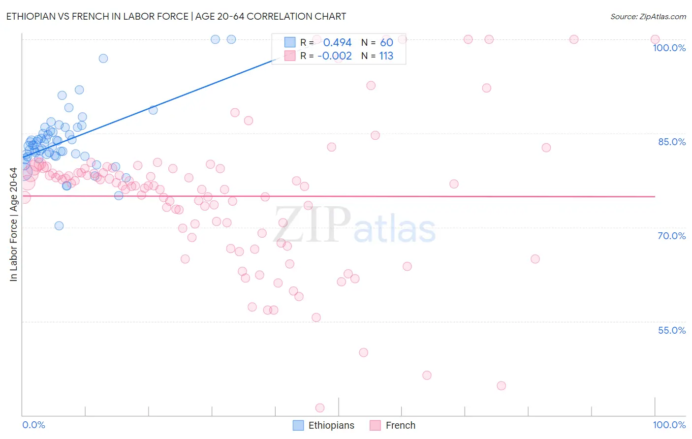 Ethiopian vs French In Labor Force | Age 20-64