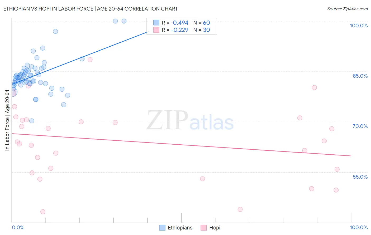 Ethiopian vs Hopi In Labor Force | Age 20-64