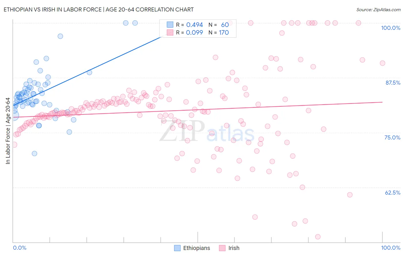 Ethiopian vs Irish In Labor Force | Age 20-64