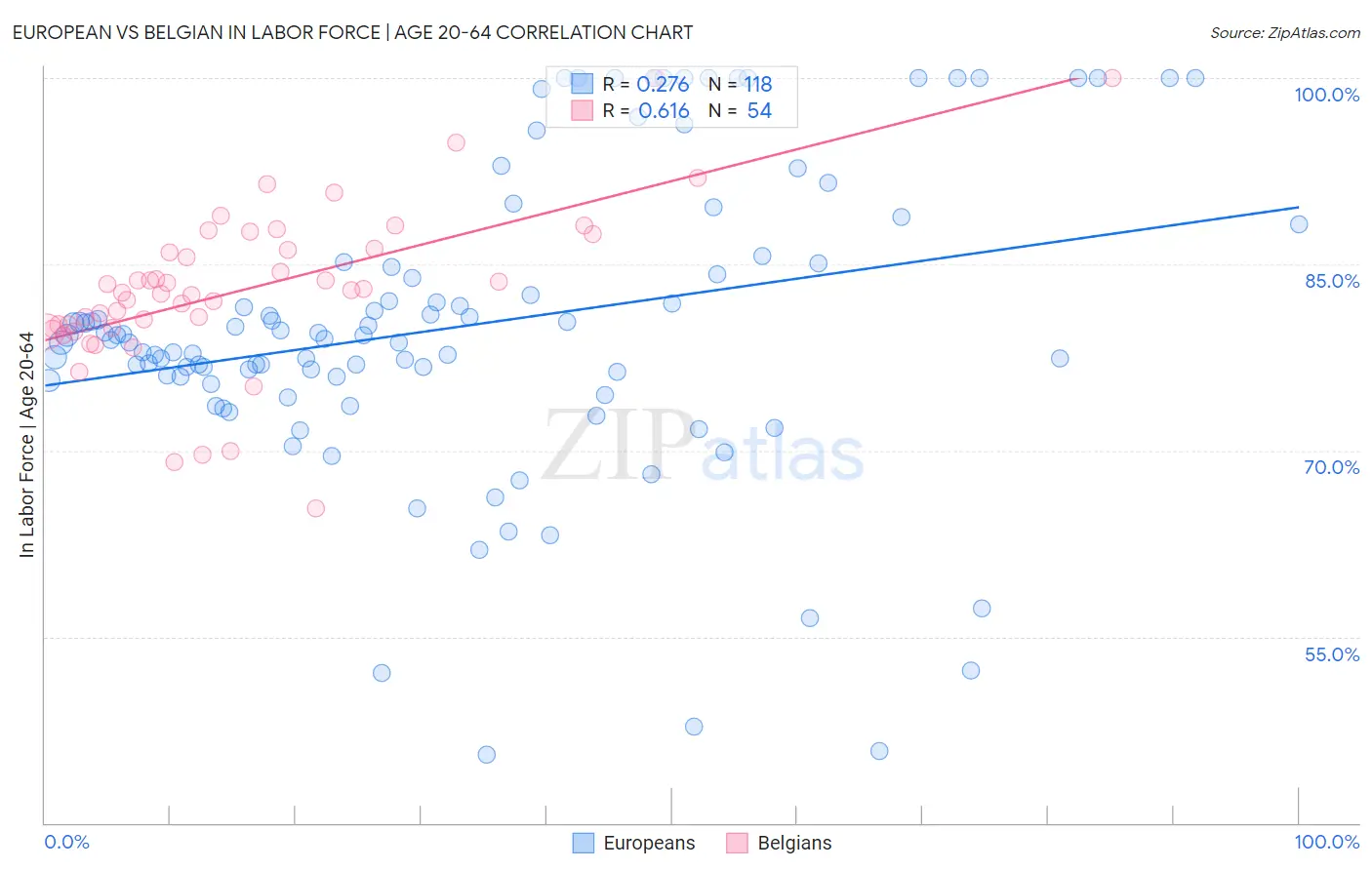 European vs Belgian In Labor Force | Age 20-64