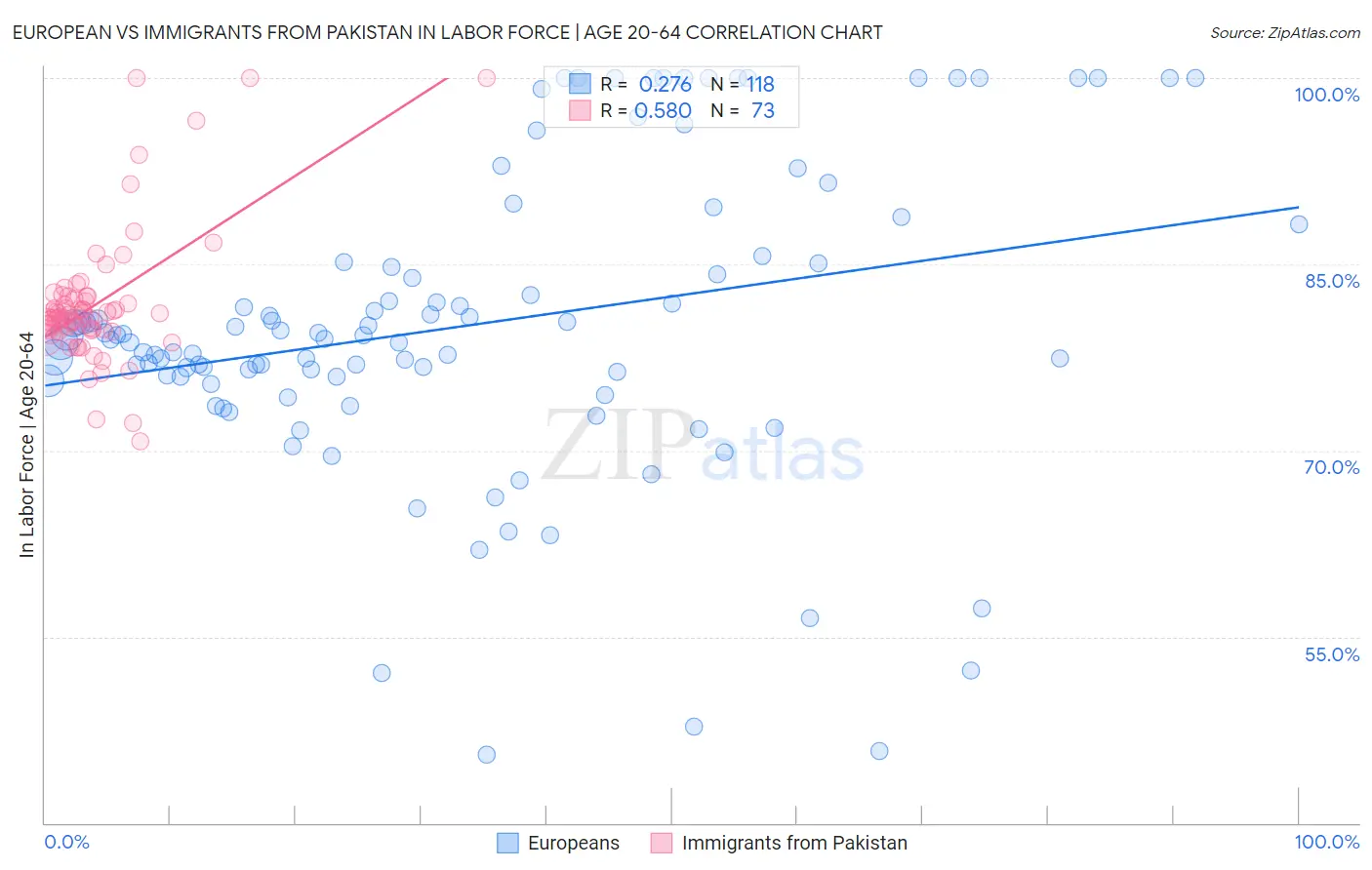 European vs Immigrants from Pakistan In Labor Force | Age 20-64