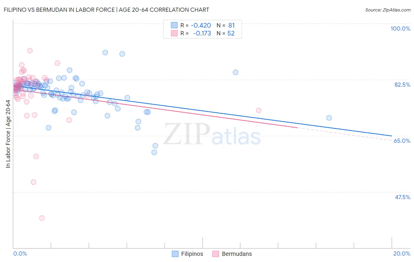 Filipino vs Bermudan In Labor Force | Age 20-64