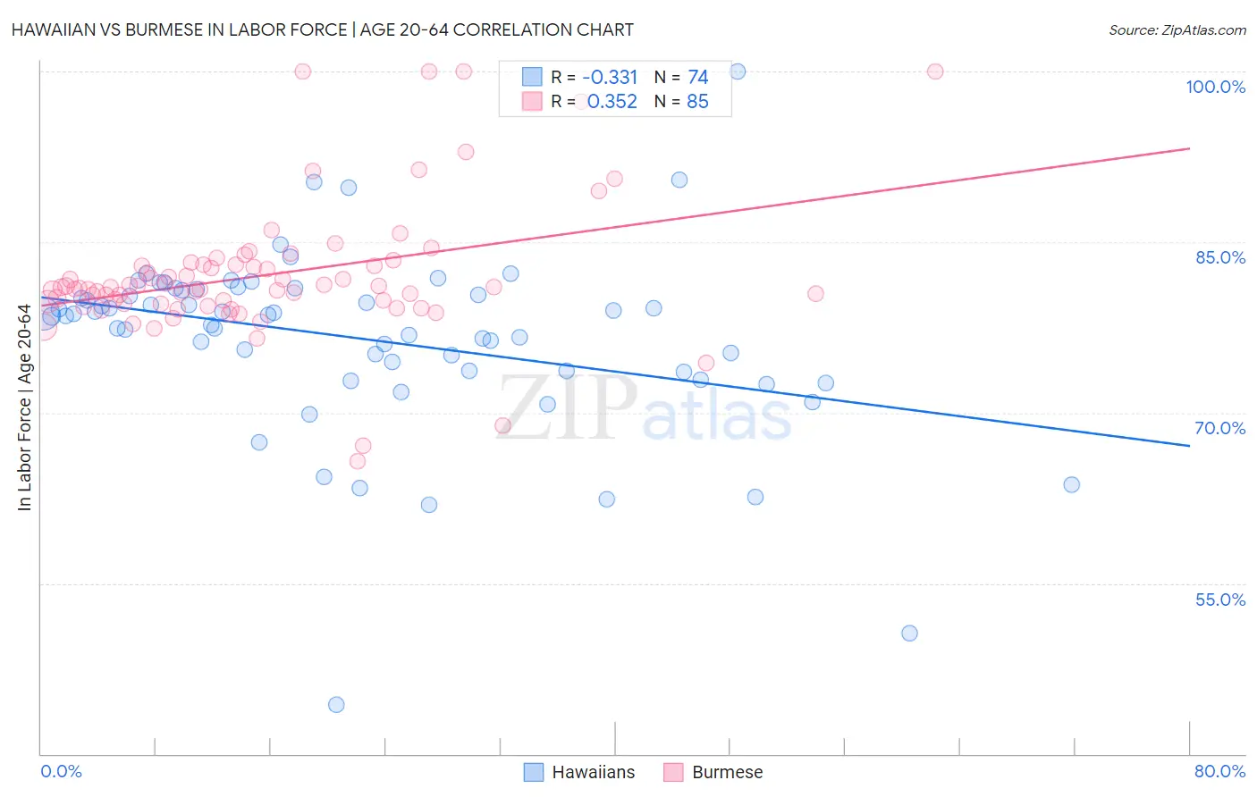 Hawaiian vs Burmese In Labor Force | Age 20-64