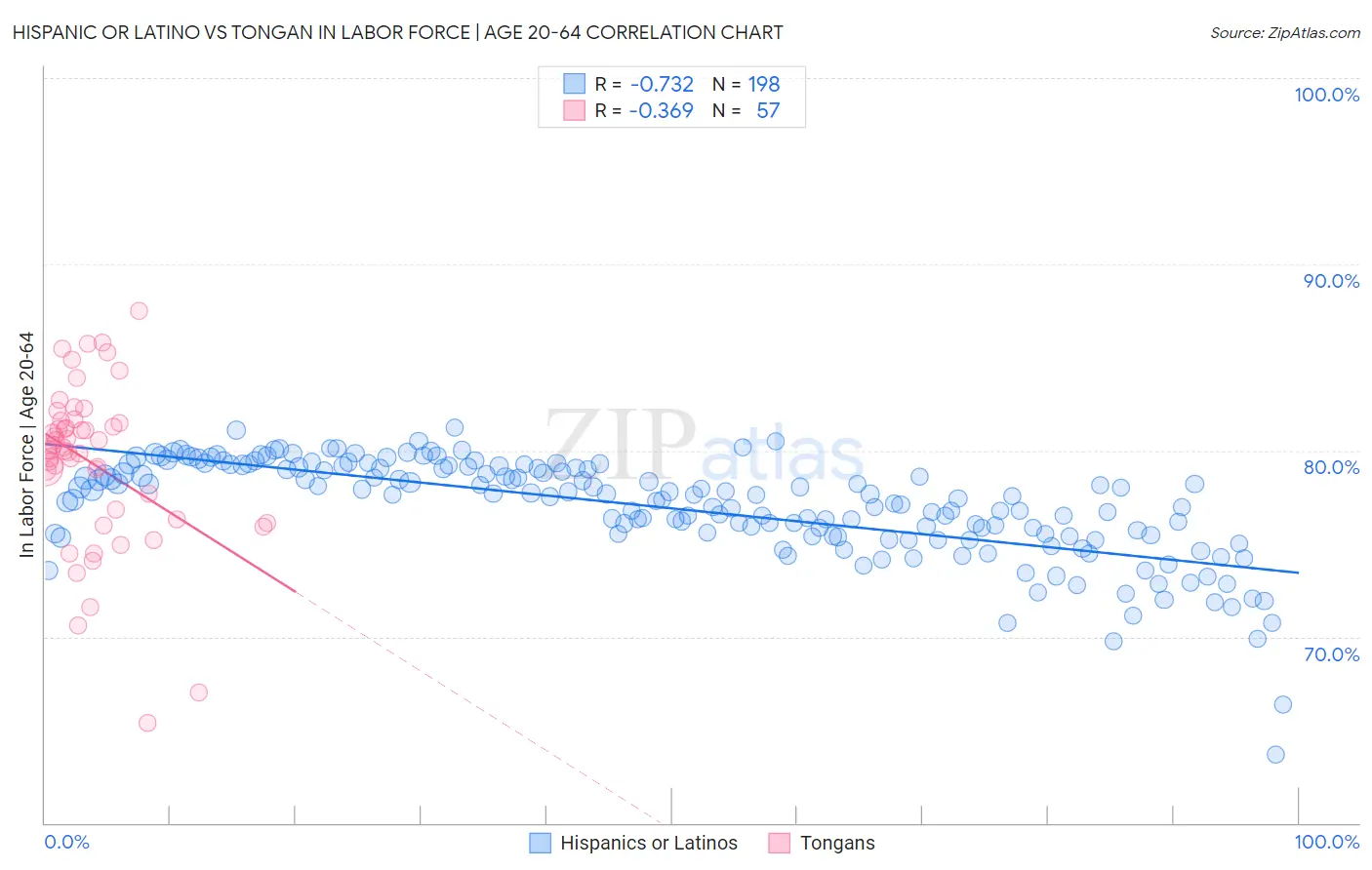 Hispanic or Latino vs Tongan In Labor Force | Age 20-64