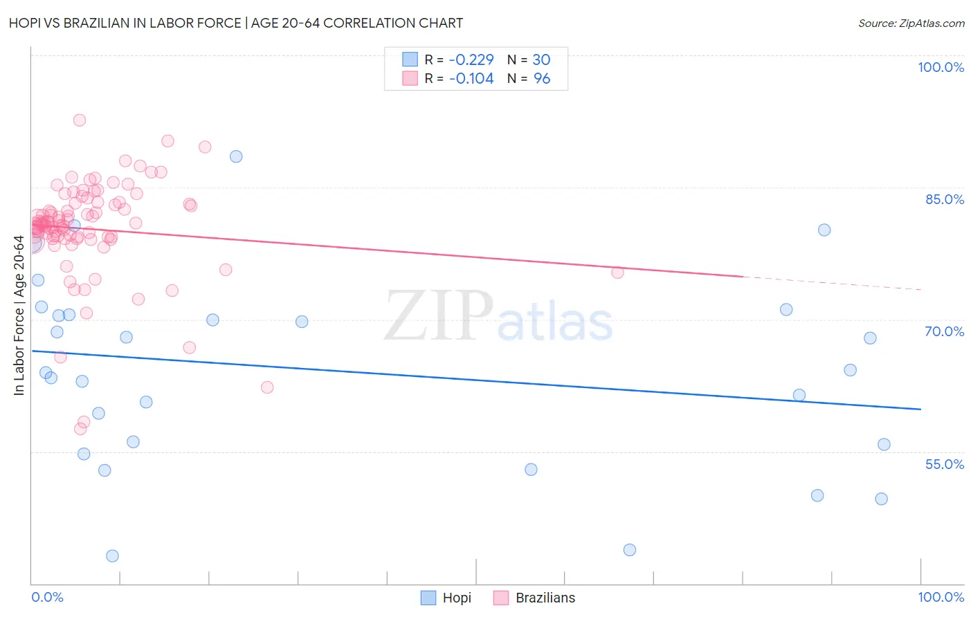 Hopi vs Brazilian In Labor Force | Age 20-64