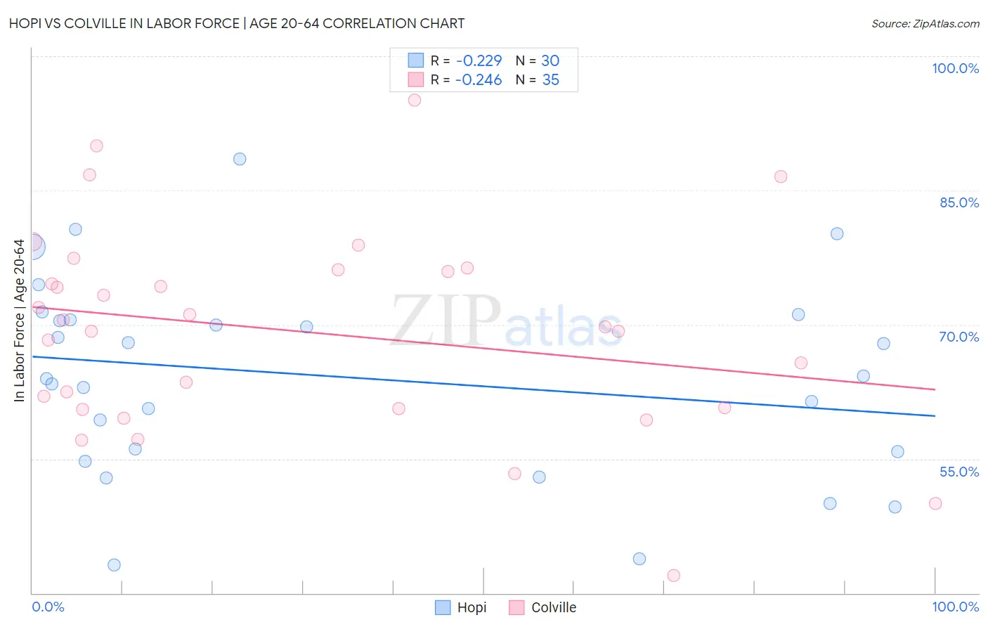 Hopi vs Colville In Labor Force | Age 20-64