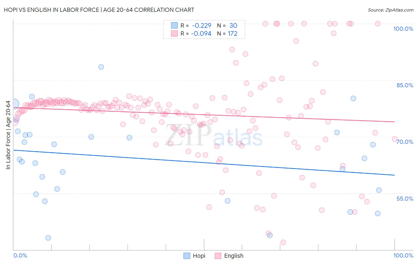 Hopi vs English In Labor Force | Age 20-64