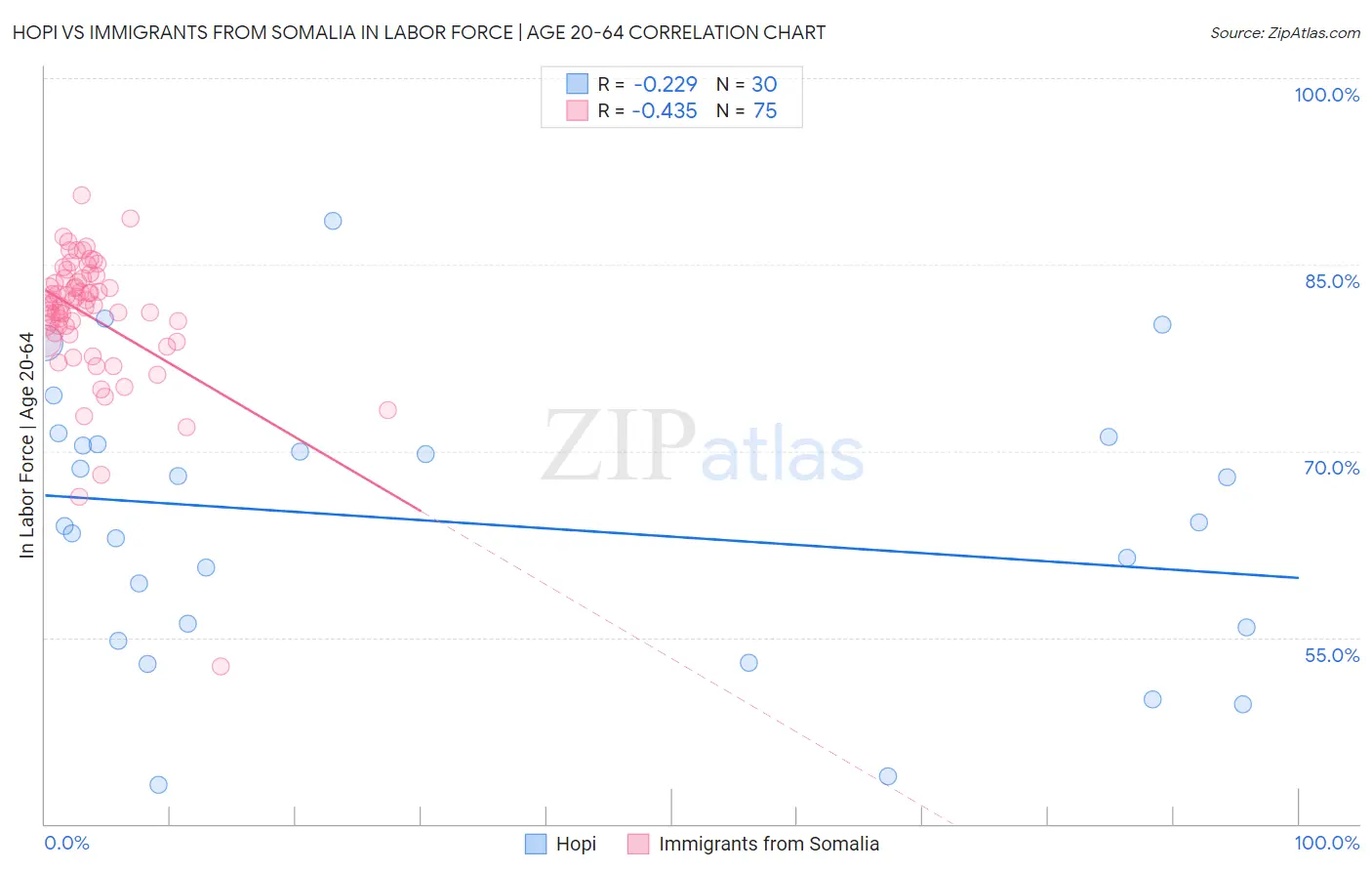 Hopi vs Immigrants from Somalia In Labor Force | Age 20-64