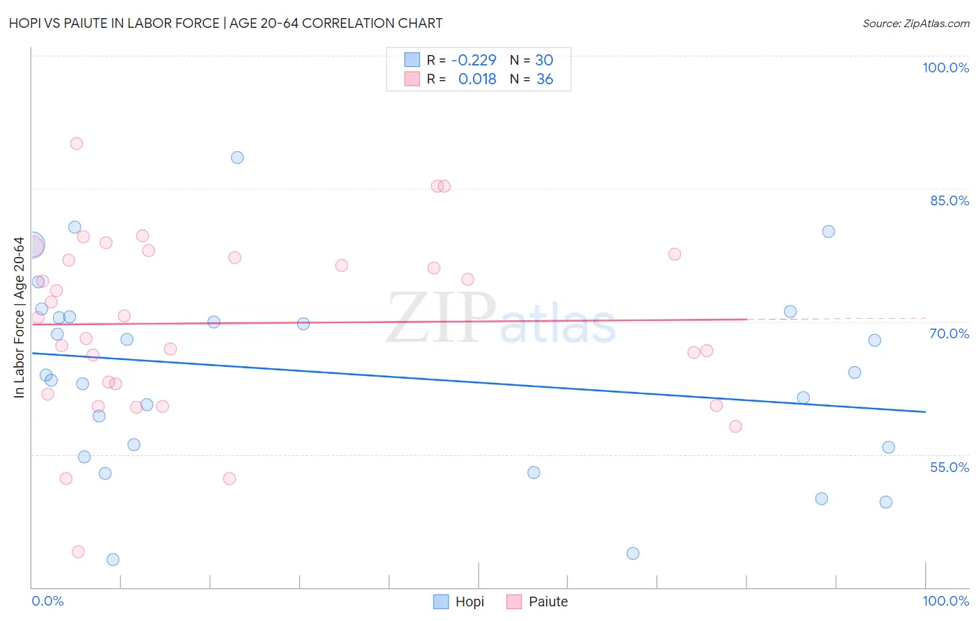Hopi vs Paiute In Labor Force | Age 20-64