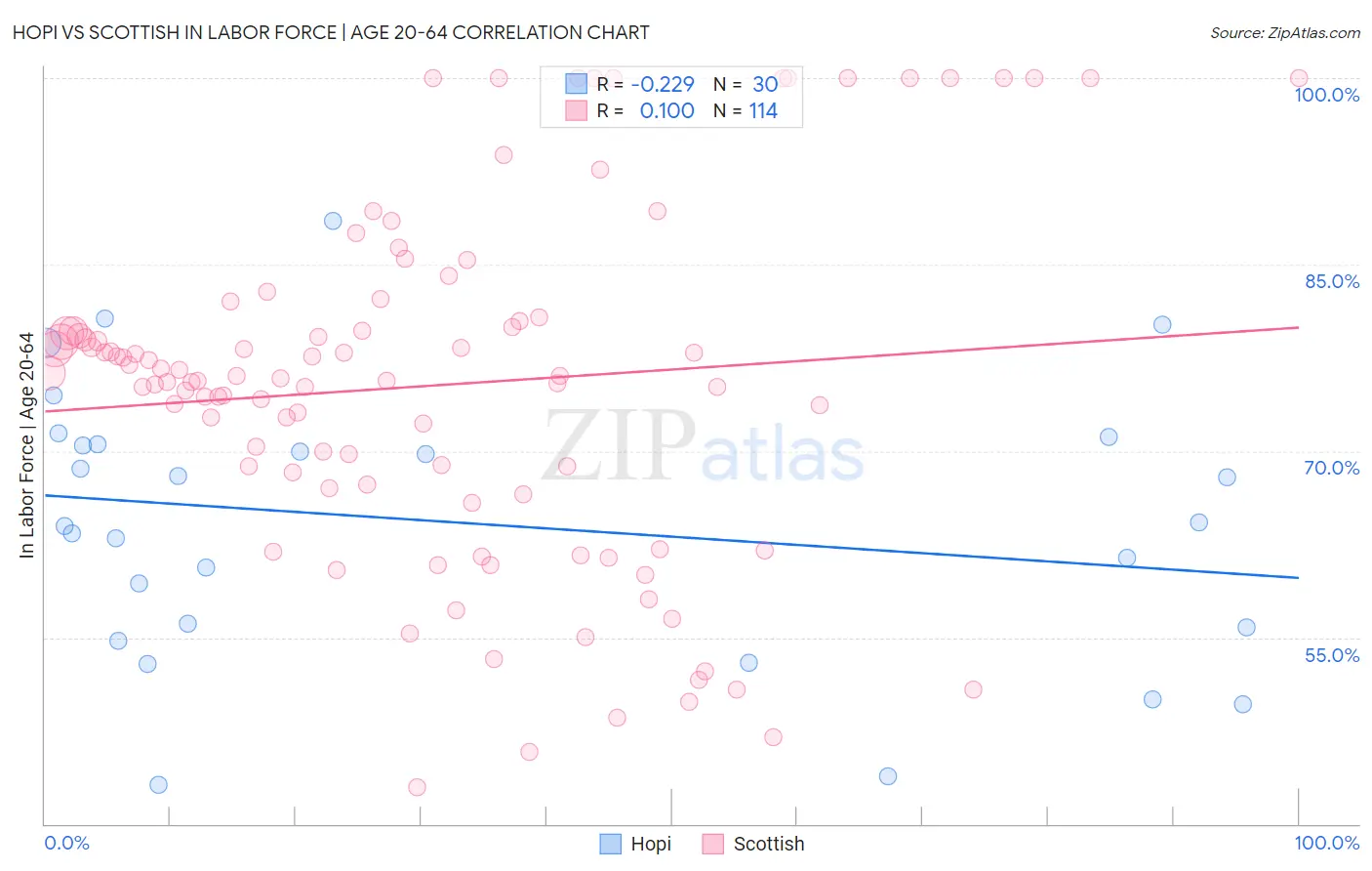 Hopi vs Scottish In Labor Force | Age 20-64