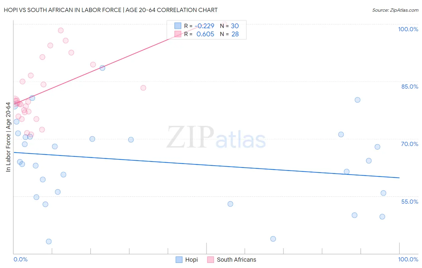 Hopi vs South African In Labor Force | Age 20-64