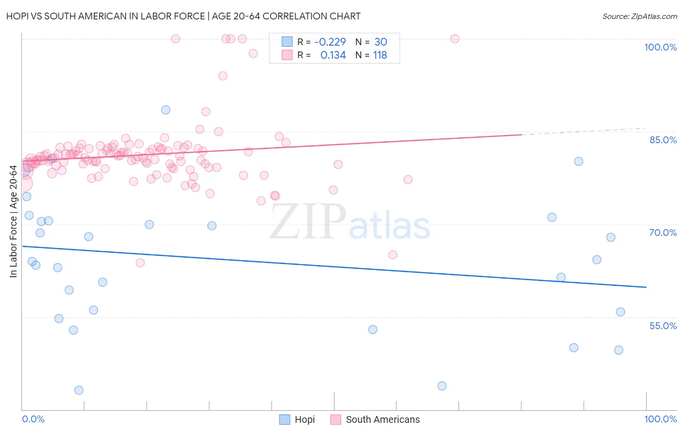 Hopi vs South American In Labor Force | Age 20-64