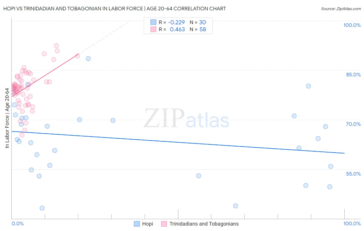 Hopi vs Trinidadian and Tobagonian In Labor Force | Age 20-64