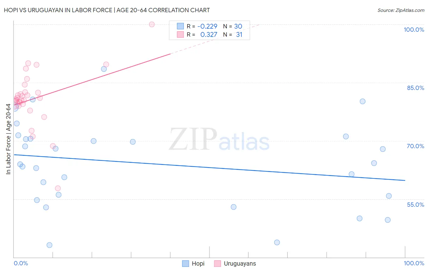 Hopi vs Uruguayan In Labor Force | Age 20-64