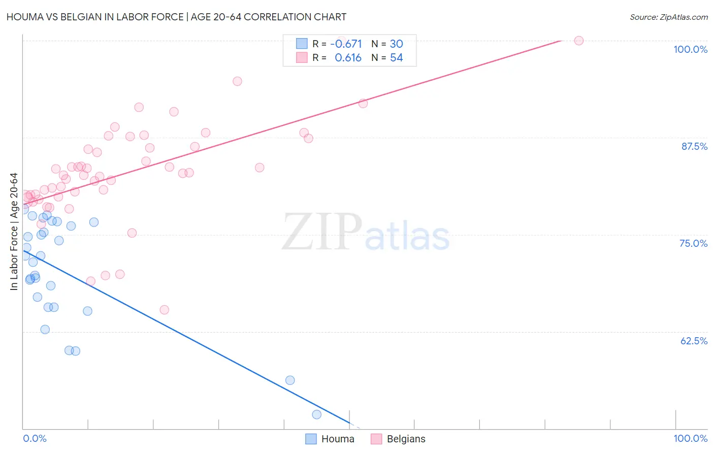 Houma vs Belgian In Labor Force | Age 20-64