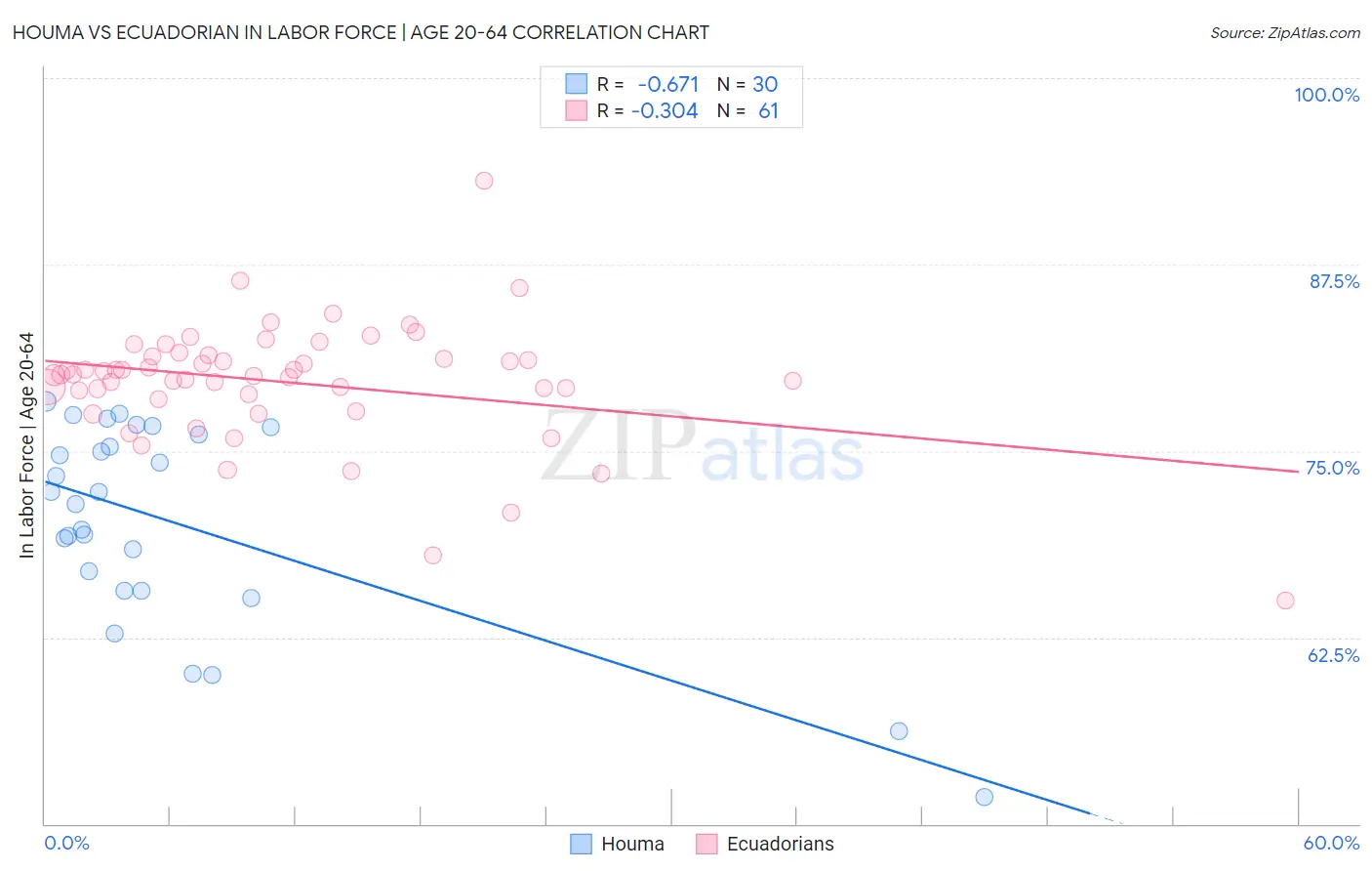 Houma vs Ecuadorian In Labor Force | Age 20-64