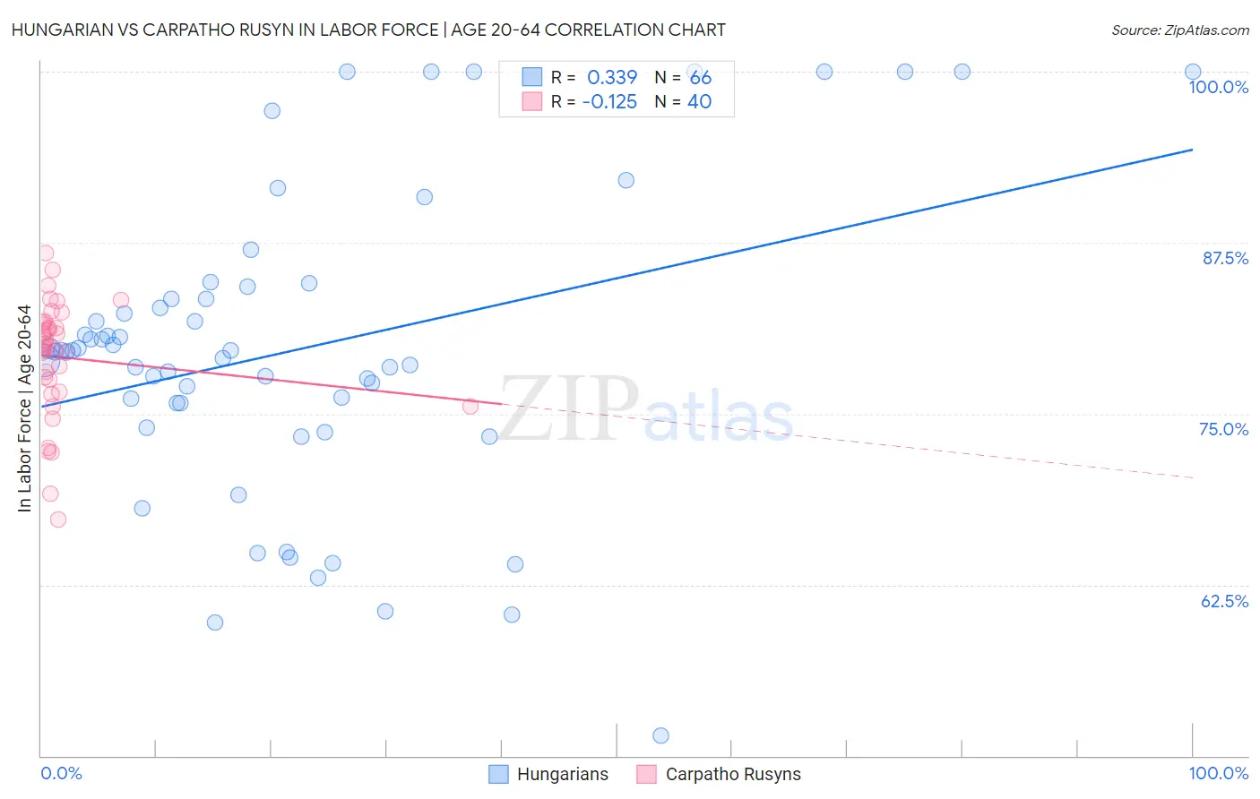 Hungarian vs Carpatho Rusyn In Labor Force | Age 20-64