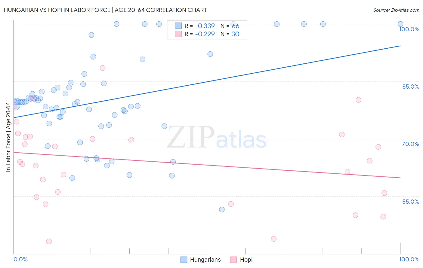 Hungarian vs Hopi In Labor Force | Age 20-64
