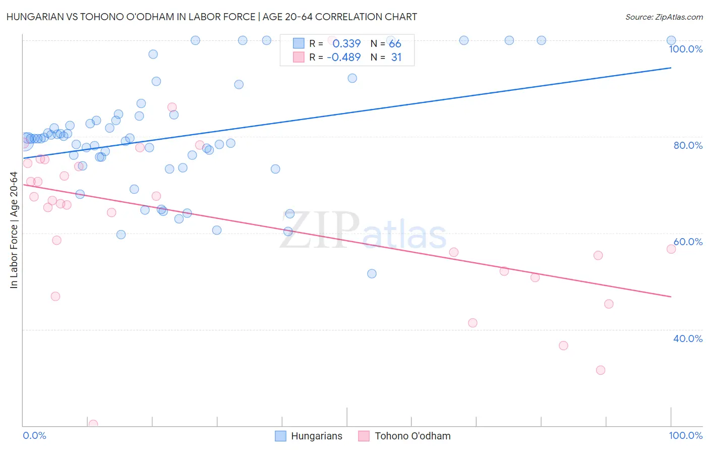 Hungarian vs Tohono O'odham In Labor Force | Age 20-64