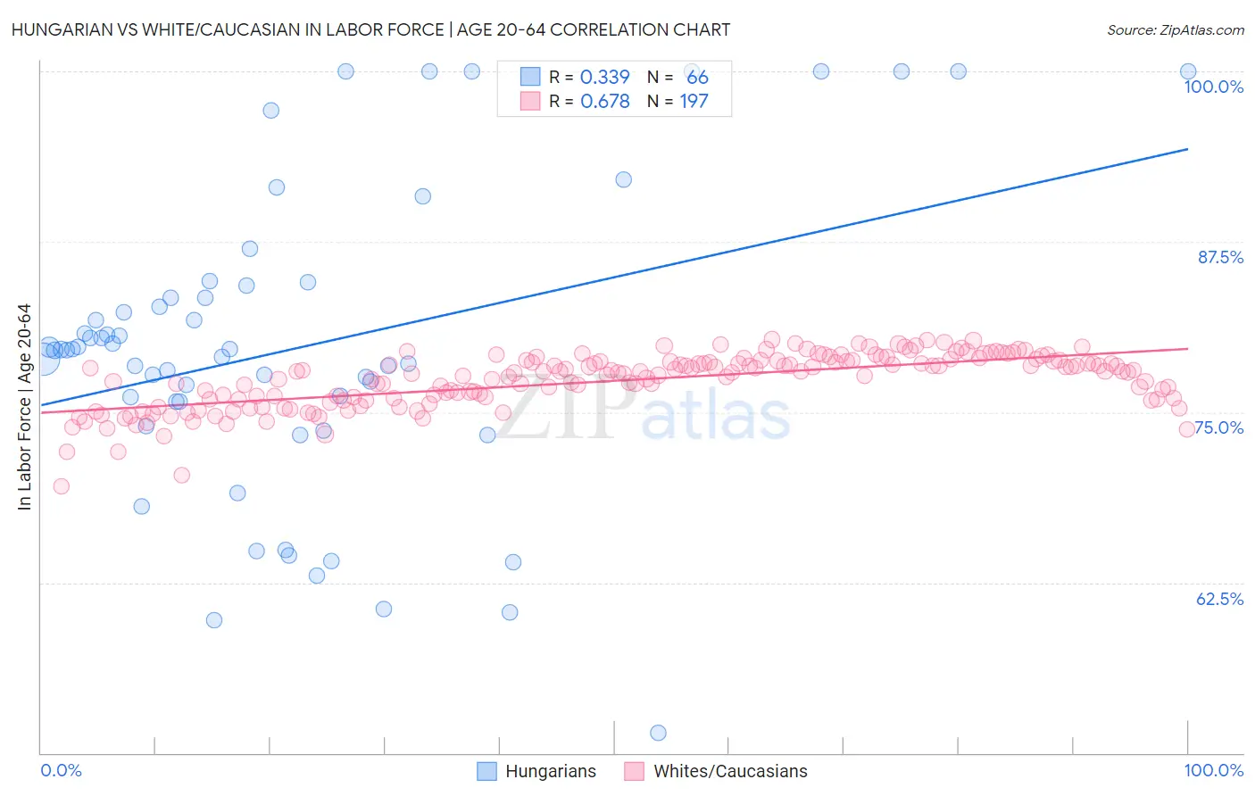 Hungarian vs White/Caucasian In Labor Force | Age 20-64