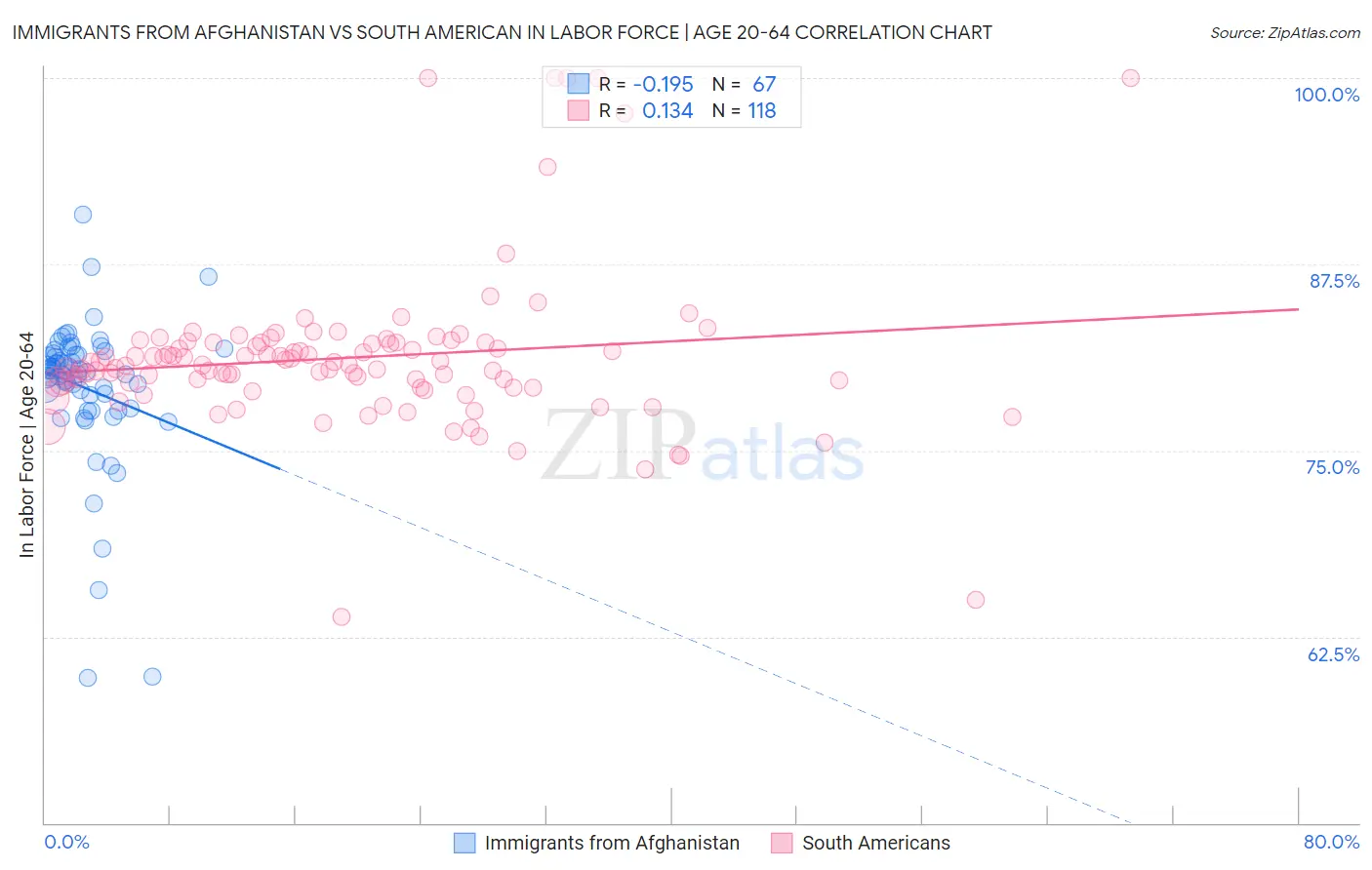 Immigrants from Afghanistan vs South American In Labor Force | Age 20-64