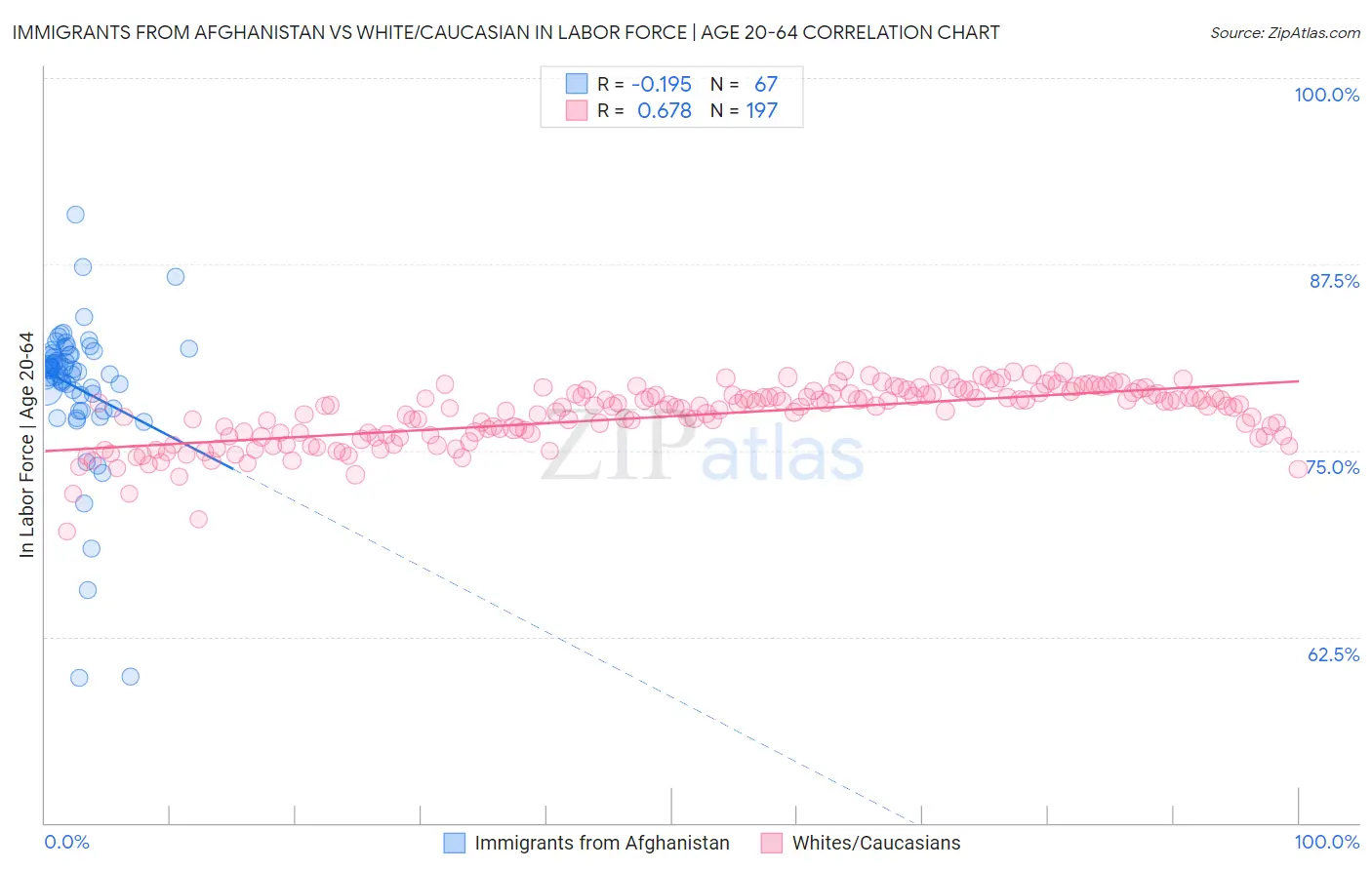 Immigrants from Afghanistan vs White/Caucasian In Labor Force | Age 20-64