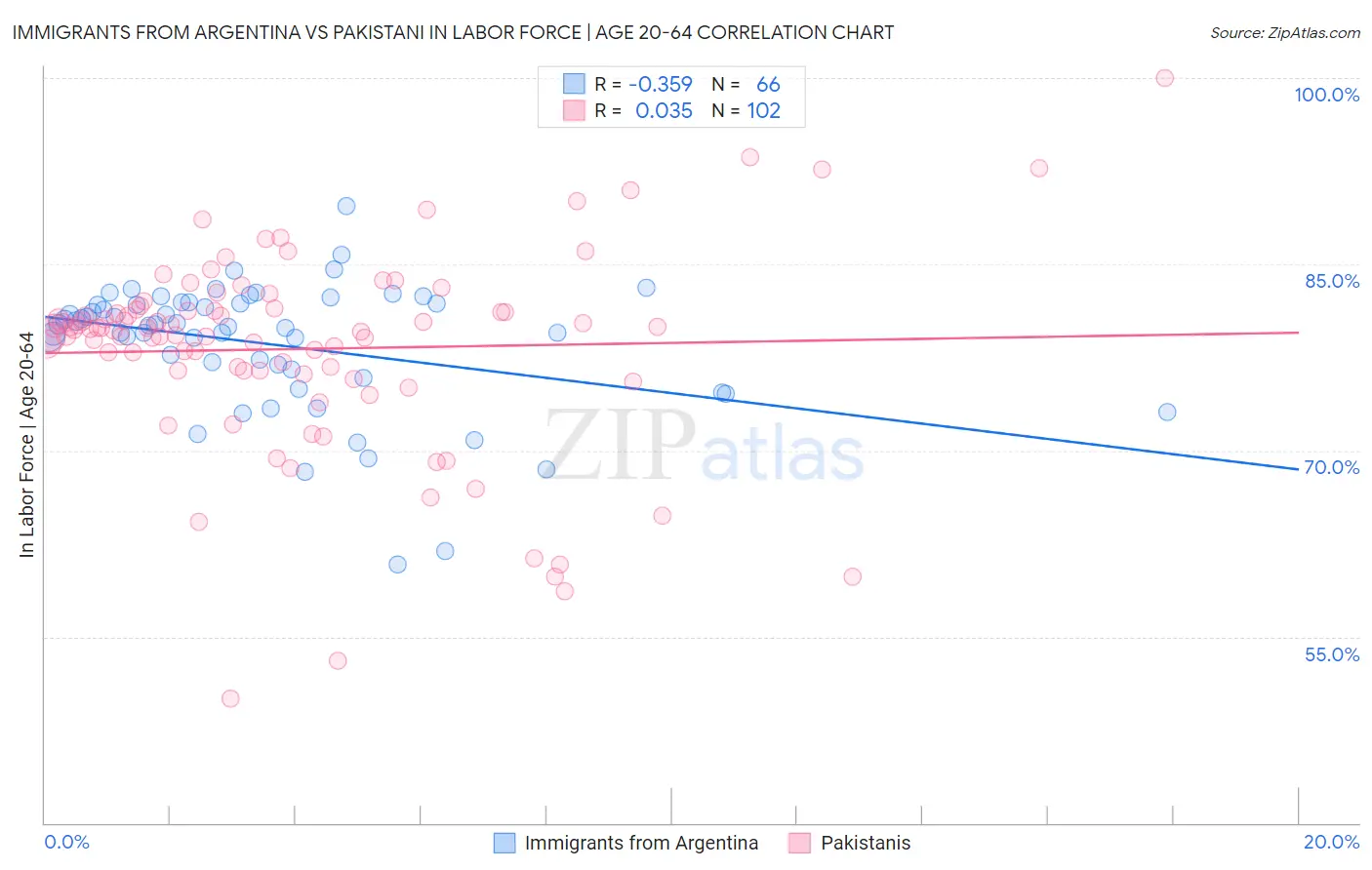 Immigrants from Argentina vs Pakistani In Labor Force | Age 20-64