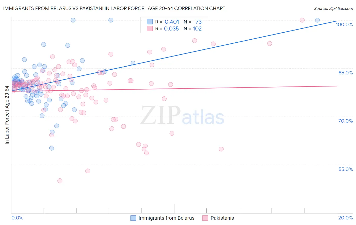 Immigrants from Belarus vs Pakistani In Labor Force | Age 20-64