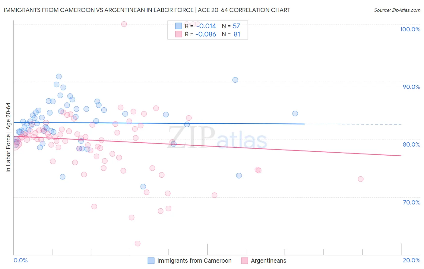 Immigrants from Cameroon vs Argentinean In Labor Force | Age 20-64