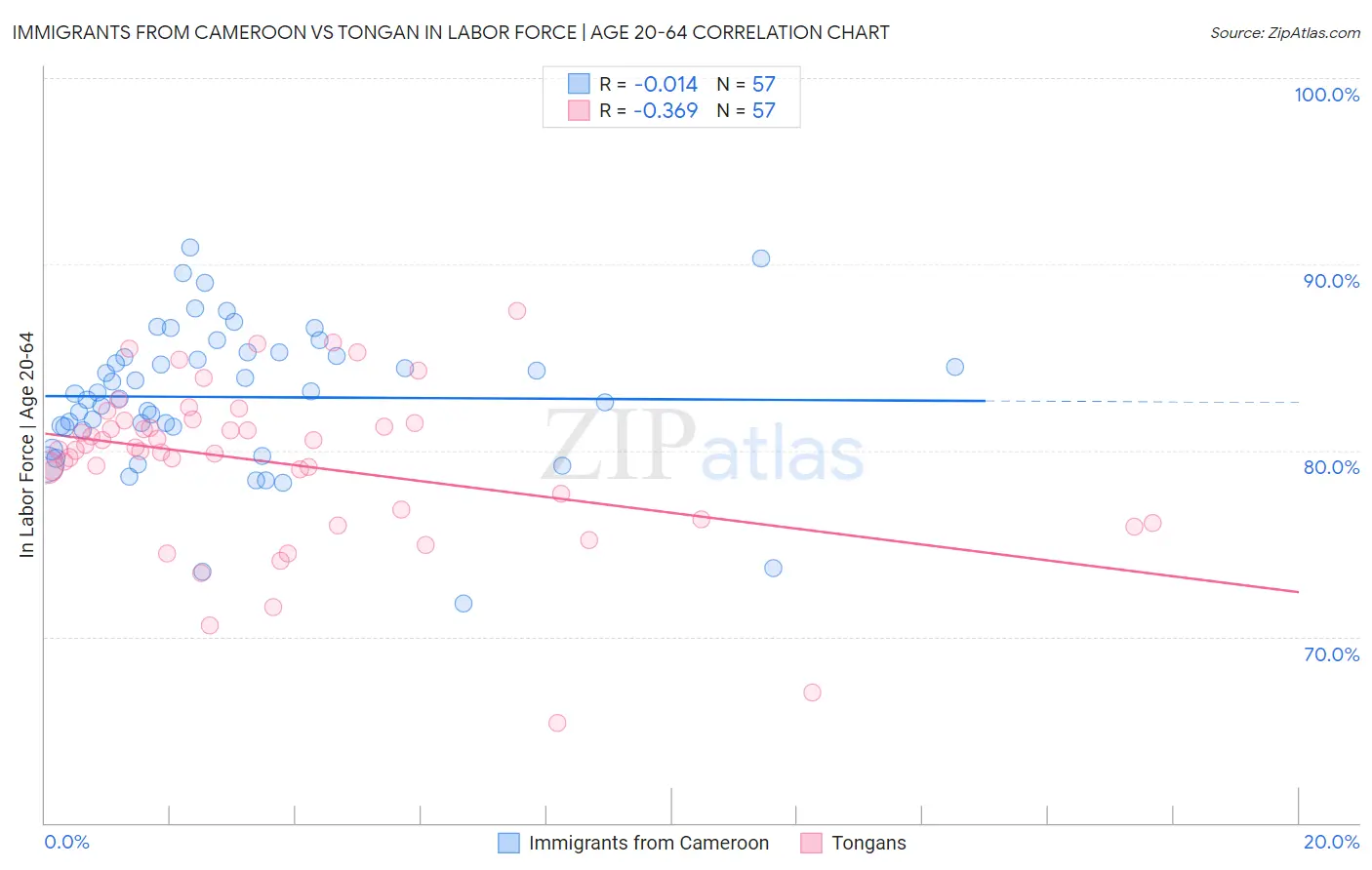 Immigrants from Cameroon vs Tongan In Labor Force | Age 20-64