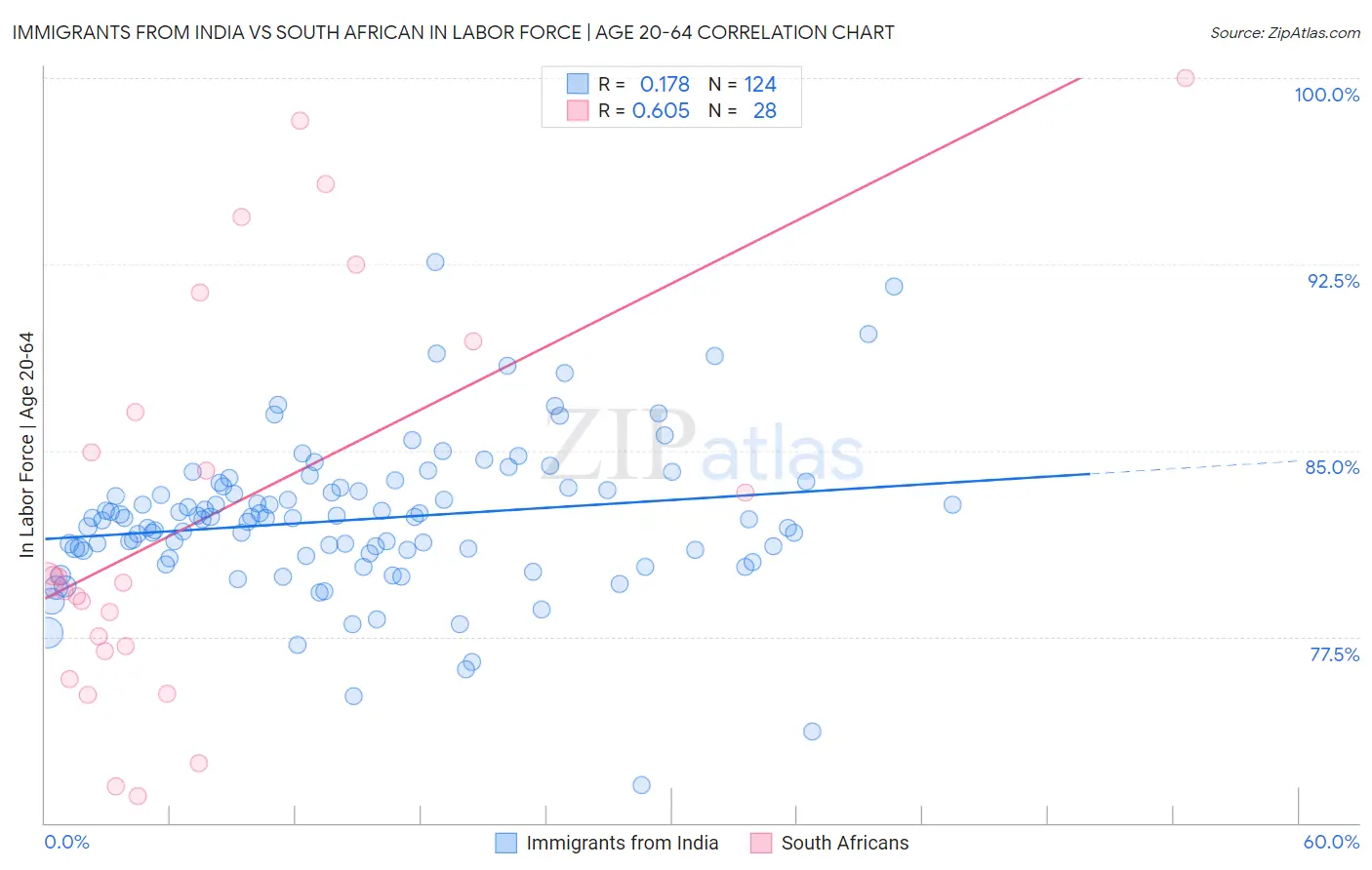 Immigrants from India vs South African In Labor Force | Age 20-64