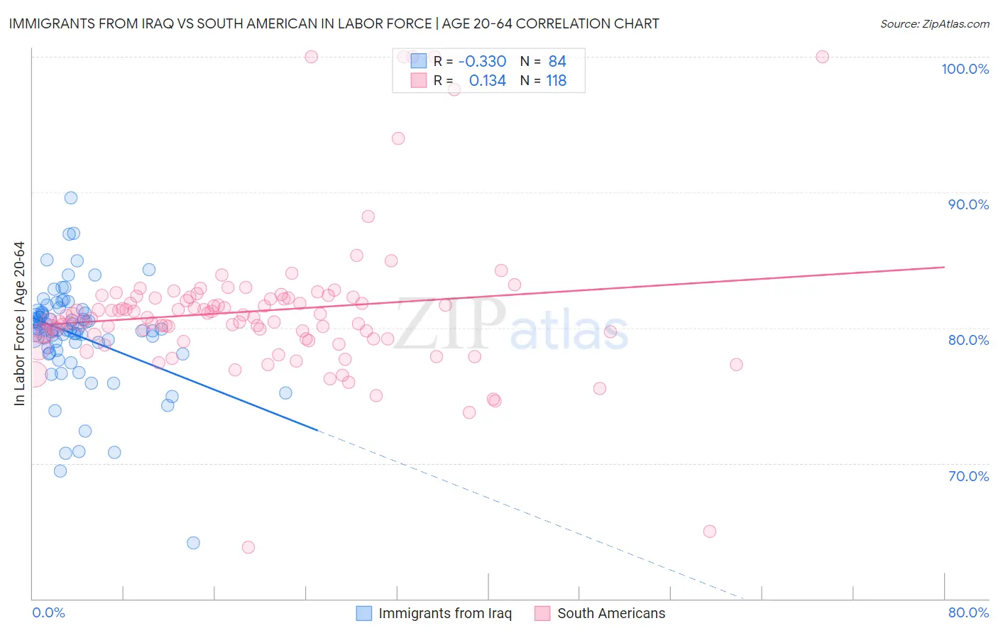 Immigrants from Iraq vs South American In Labor Force | Age 20-64