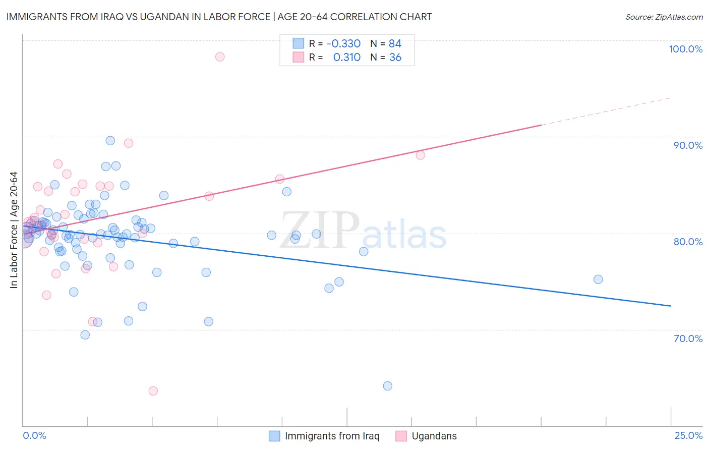 Immigrants from Iraq vs Ugandan In Labor Force | Age 20-64