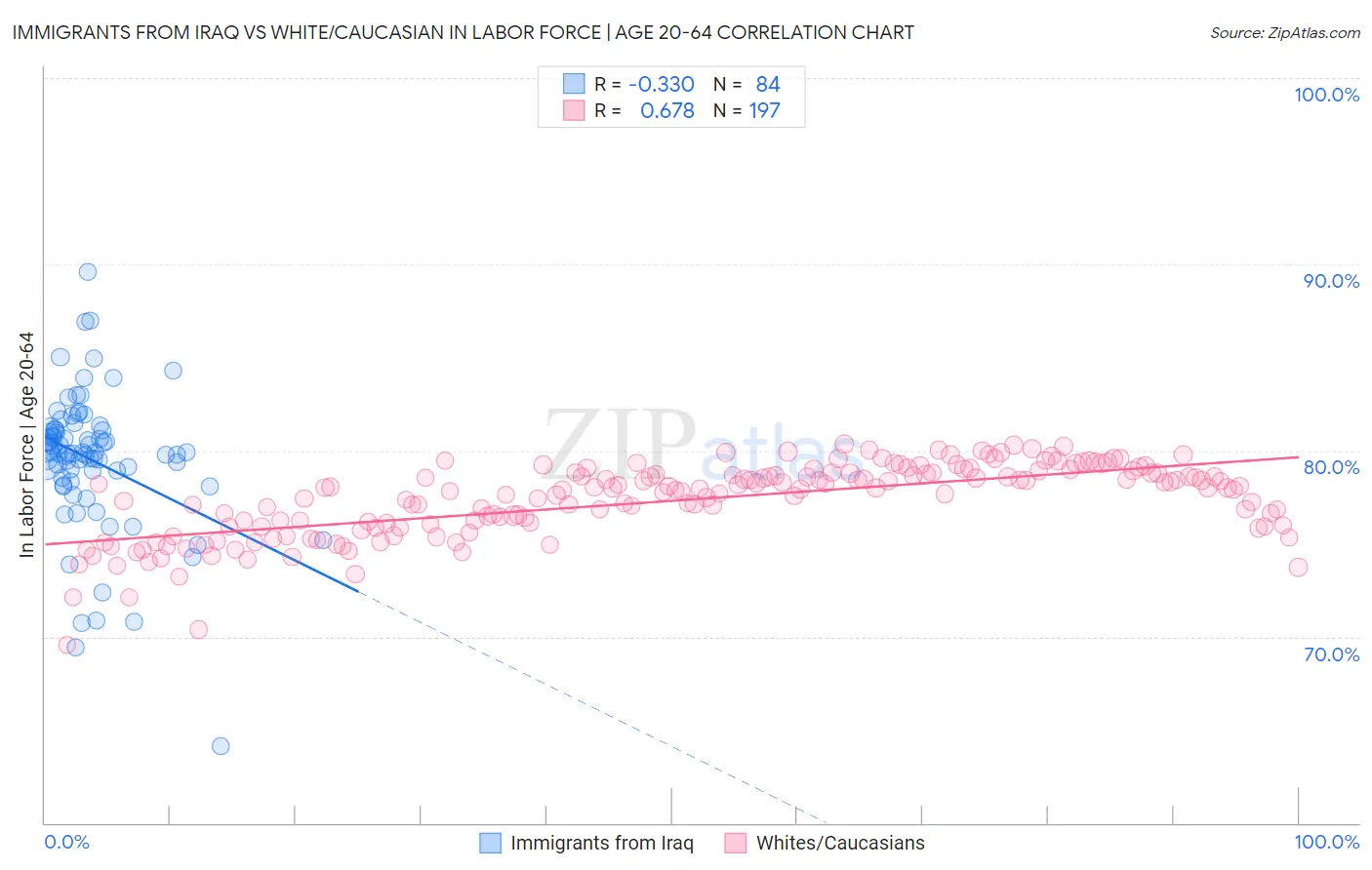 Immigrants from Iraq vs White/Caucasian In Labor Force | Age 20-64