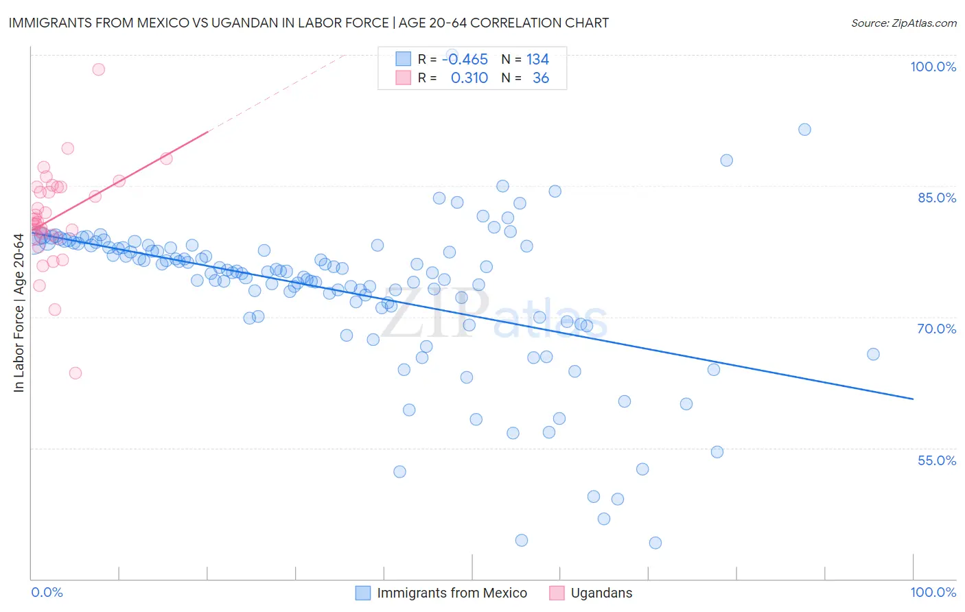 Immigrants from Mexico vs Ugandan In Labor Force | Age 20-64