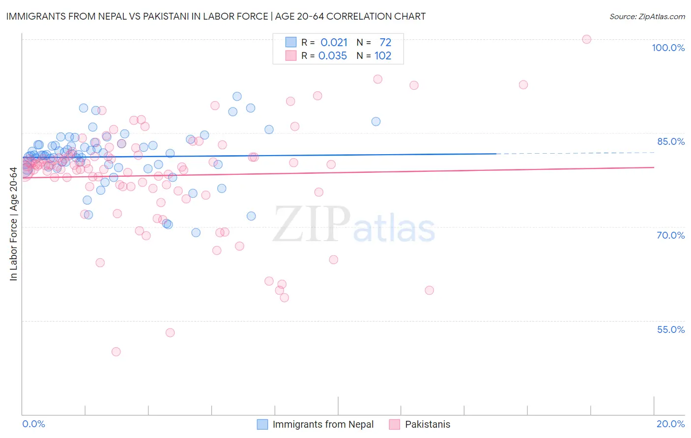 Immigrants from Nepal vs Pakistani In Labor Force | Age 20-64