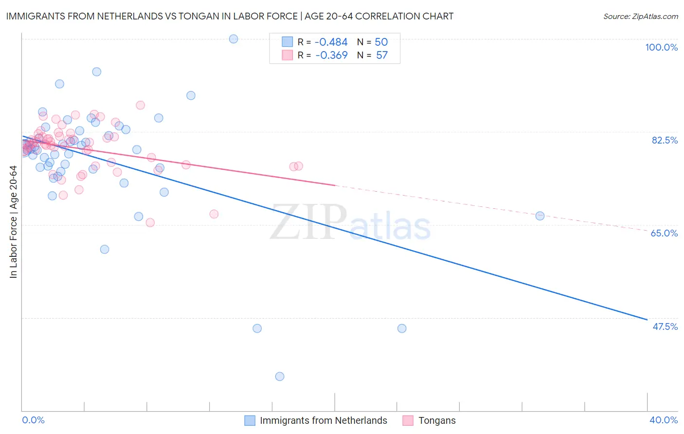 Immigrants from Netherlands vs Tongan In Labor Force | Age 20-64