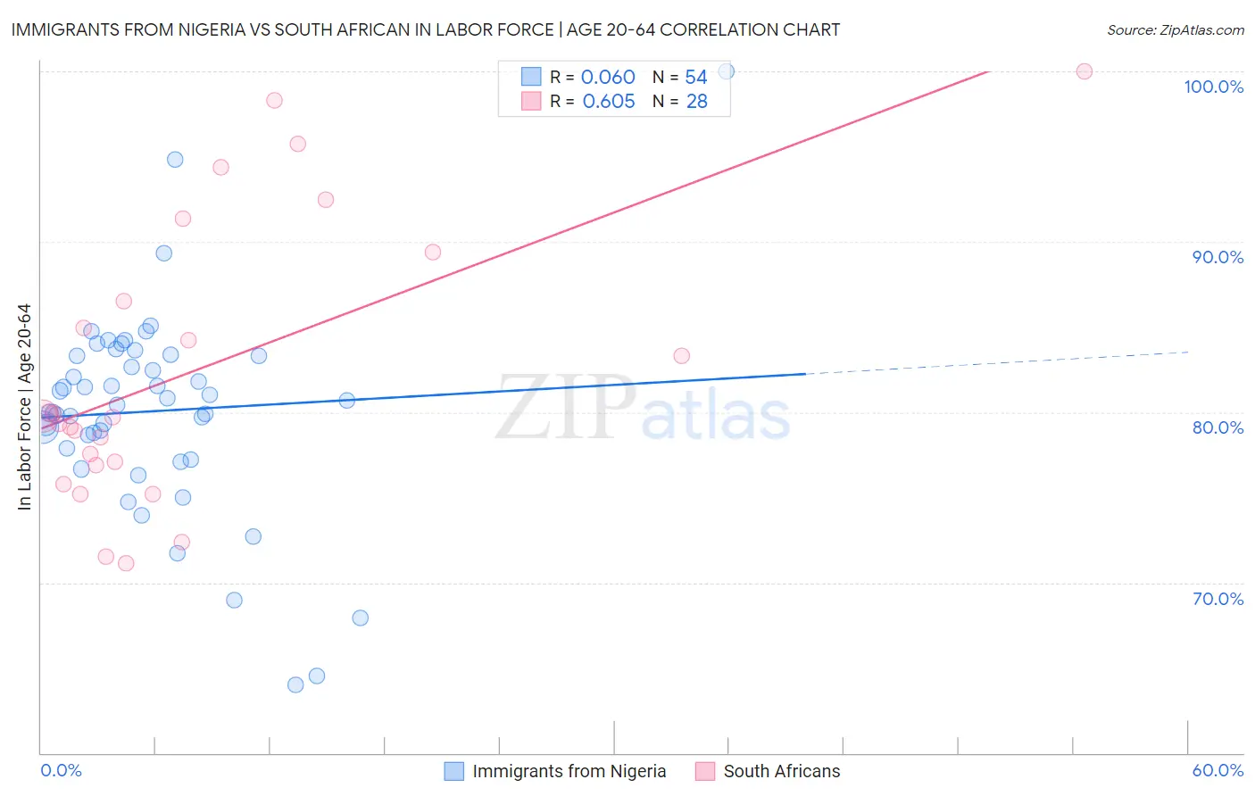 Immigrants from Nigeria vs South African In Labor Force | Age 20-64