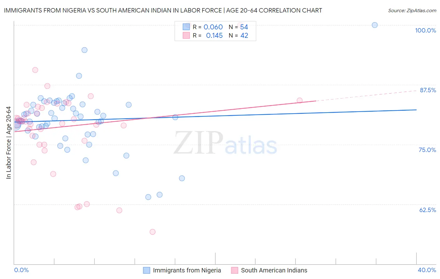 Immigrants from Nigeria vs South American Indian In Labor Force | Age 20-64