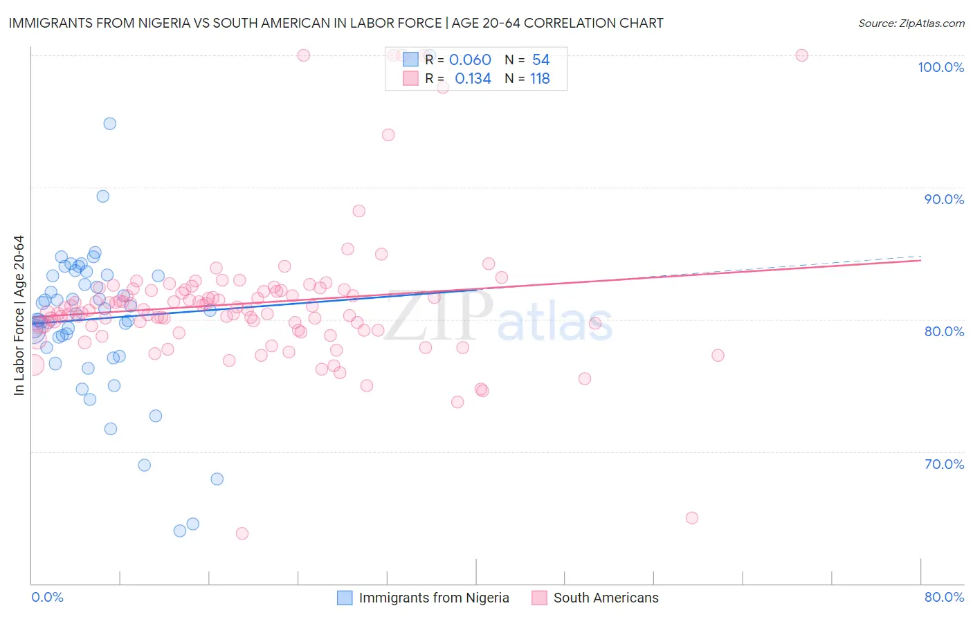Immigrants from Nigeria vs South American In Labor Force | Age 20-64