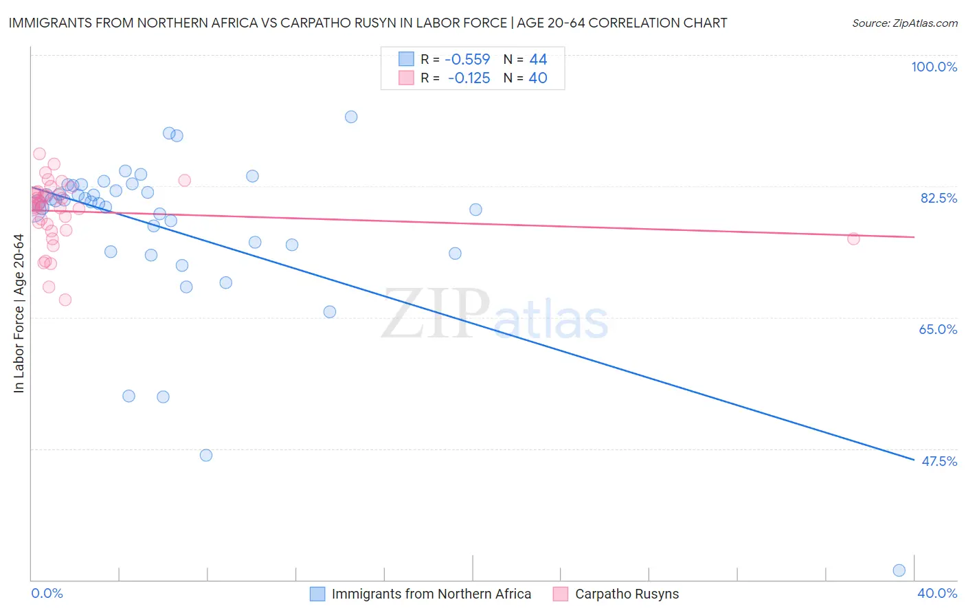 Immigrants from Northern Africa vs Carpatho Rusyn In Labor Force | Age 20-64